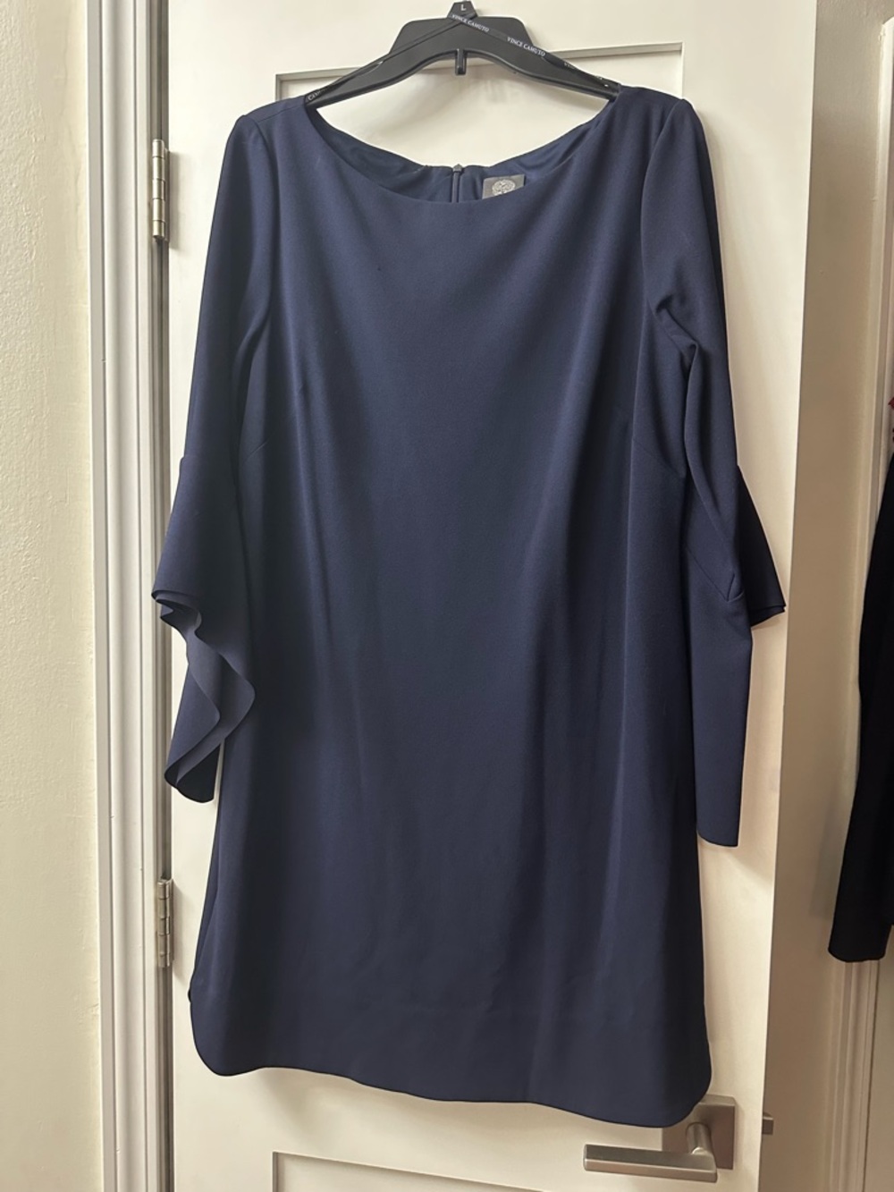 Vince Camuto Navy Midi Dress with Draped Sleeves